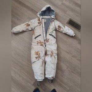 Kids White Camo-Print Hooded Snowsuit